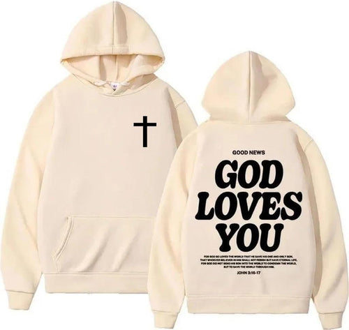 God Loves You Hoodie Christian Faith Bible Verse Religious Sweatshirt Cross Men Women Pullover Tops