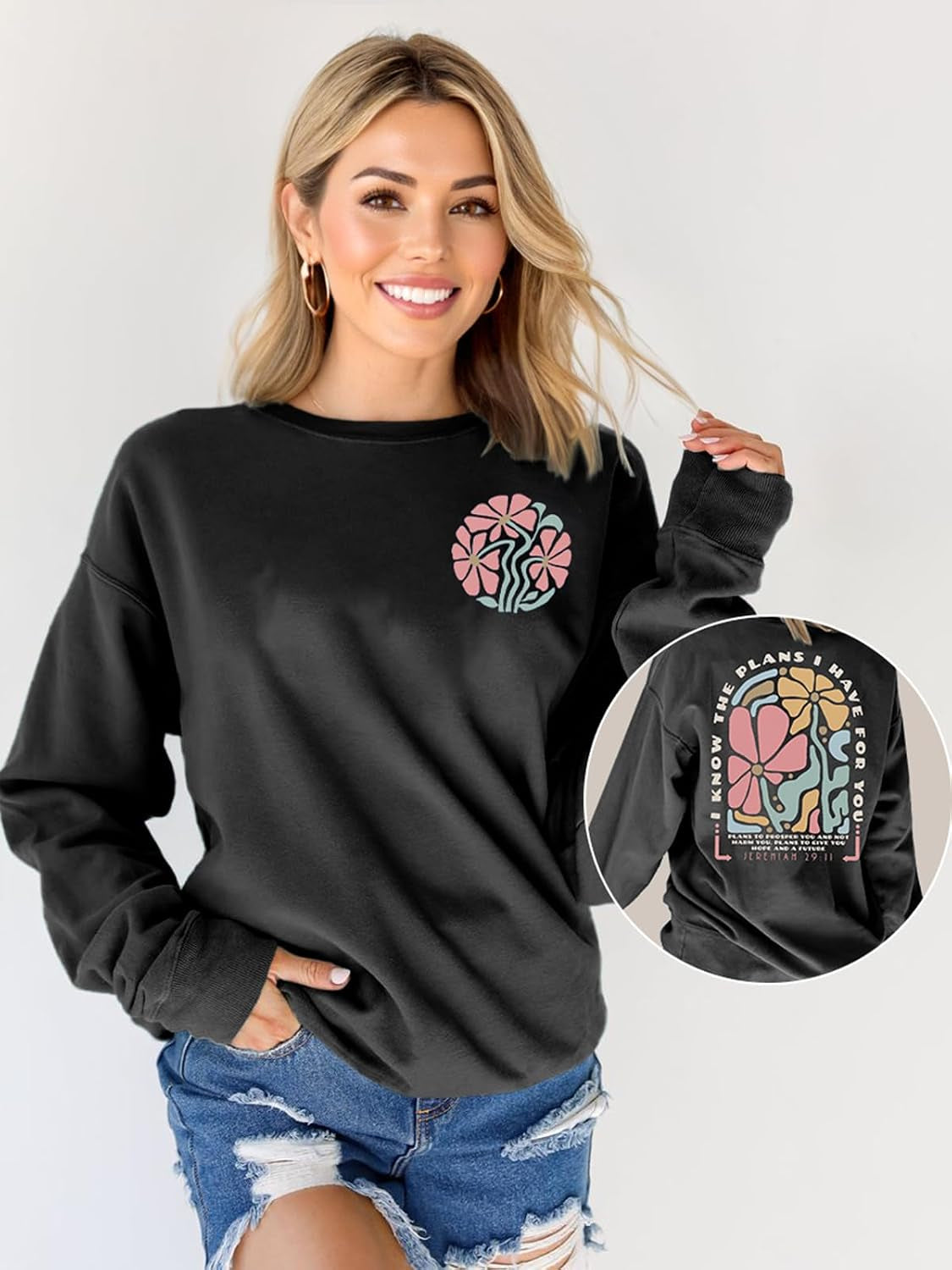 Christian Sweatshirts for Women Jesus Faith Pullover Long Sleeve