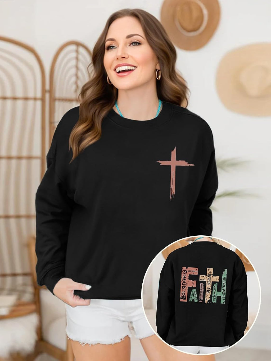 Christian Sweatshirts for Women Jesus Faith Pullover Long Sleeve