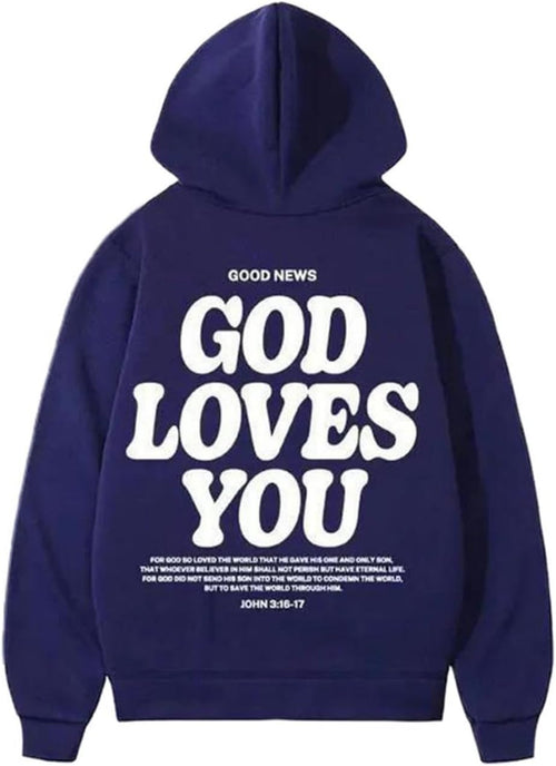 God Loves You Hoodie Christian Faith Bible Verse Religious Sweatshirt Cross Men Women Pullover Tops