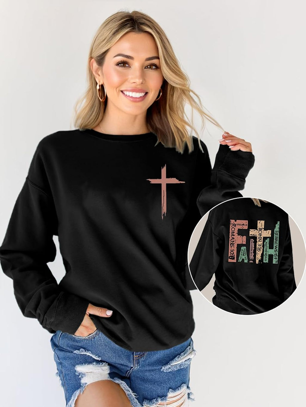 Christian Sweatshirts for Women Jesus Faith Pullover Long Sleeve