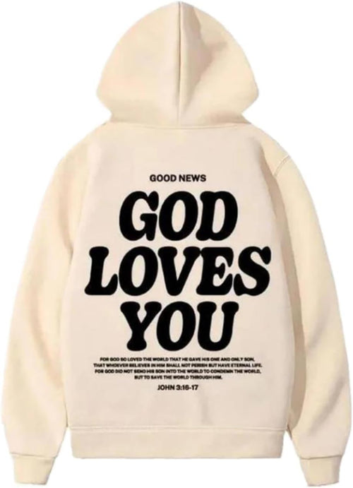 God Loves You Hoodie Christian Faith Bible Verse Religious Sweatshirt Cross Men Women Pullover Tops