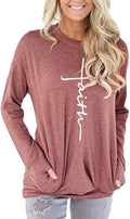 Women'S Faith Sweatshirt Loose Fit Long Sleeve Crewneck Christian Letter Print Tunic Tops with Pocket